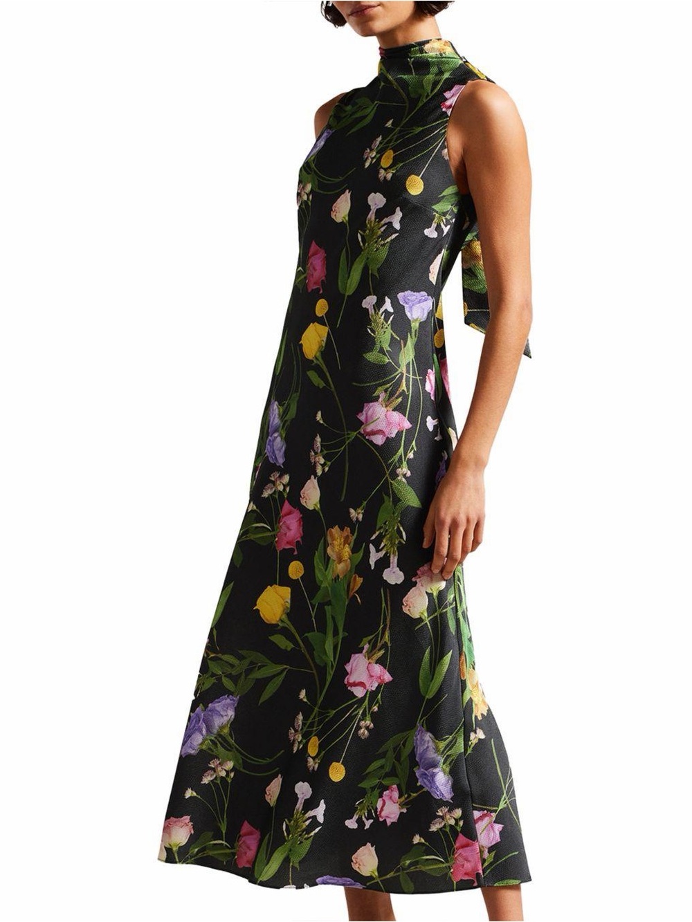 Ted Baker Black Floral High-Neck Maxi Dress